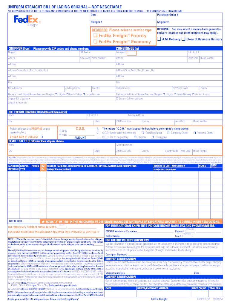 Fedex Freight Bol - Fill Out and Sign Printable PDF Template | signNow