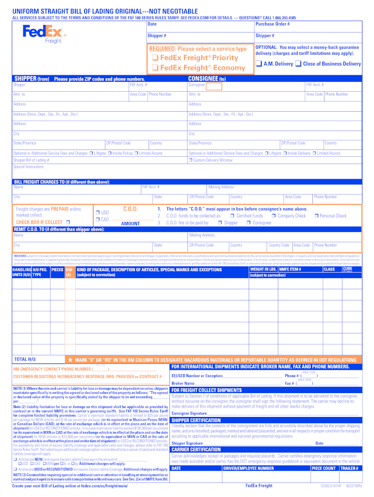 Fedex Bol 20182024 Form Fill Out and Sign Printable PDF Template