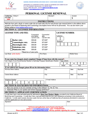  California Barbering Cosmetology Renewal 2017-2024