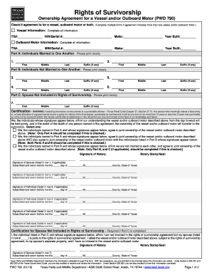  Rights of Survivorship Ownership Agreement for a Vessel Andor Outboard Motor PWD 790 2019-2024