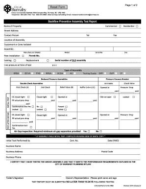 City of Burnaby Backflow Test Report  Form