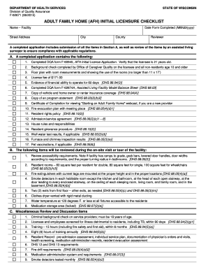  Adult Family Home Initial Licensure Checklist, F 62671 1100 2015-2024