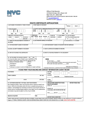 New York Death Certificates for Foreign Use  Form