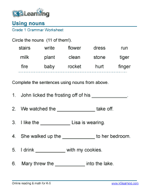 Nouns Worksheet for Grade 1  Form