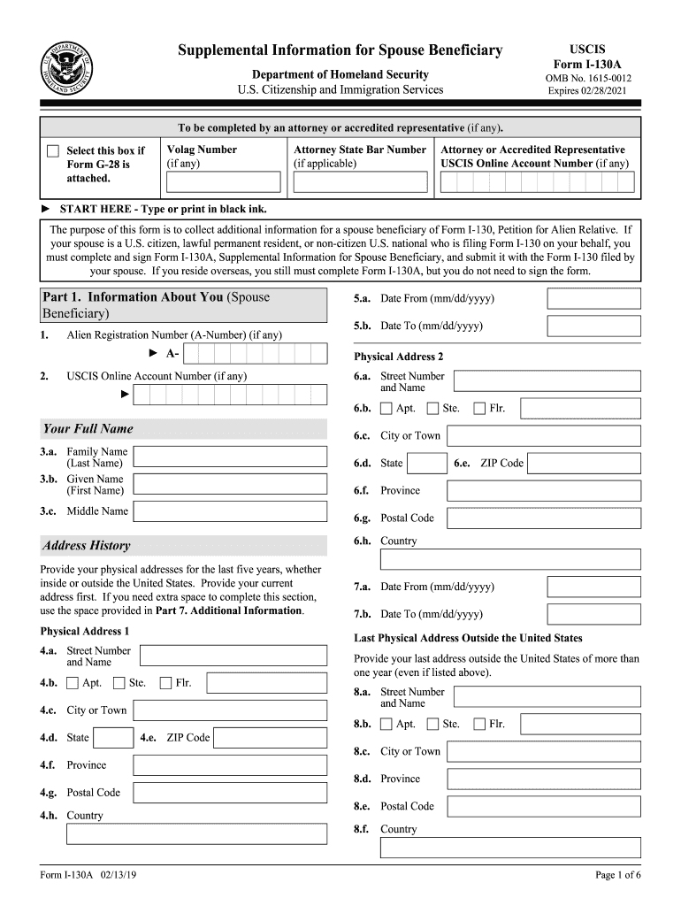  Form I 130a 2019-2024