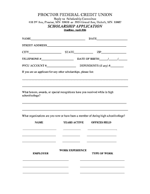 Scholarship Application Proctor Federal Credit Union  Form