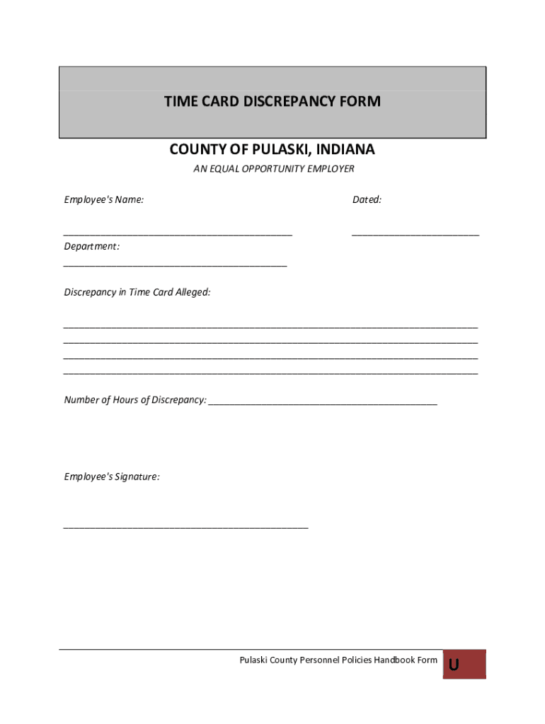 TIME CARD DISCREPANCY FORM COUNTY of PULASKI,