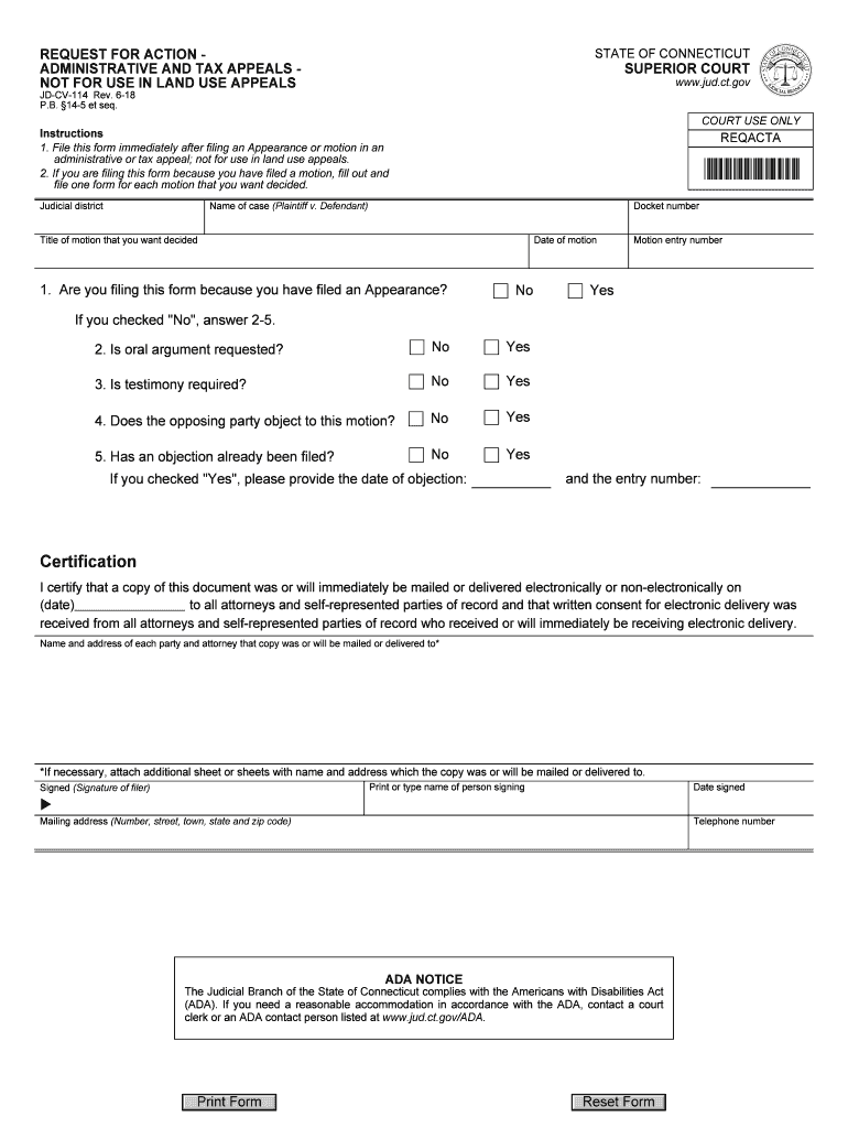  REQUEST for ACTION ADMINISTRATIVE and TAX APPEALS NOT for USE in LAND USE APPEALS 2018-2024