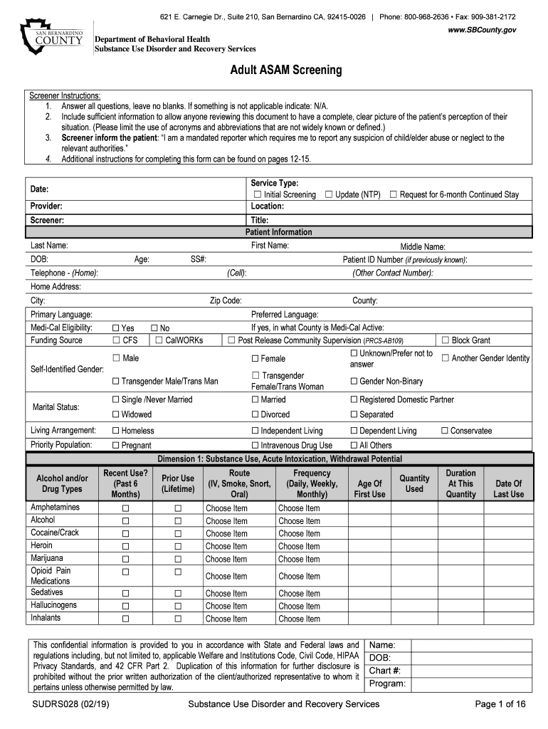  Adult ASAM Screening 2019