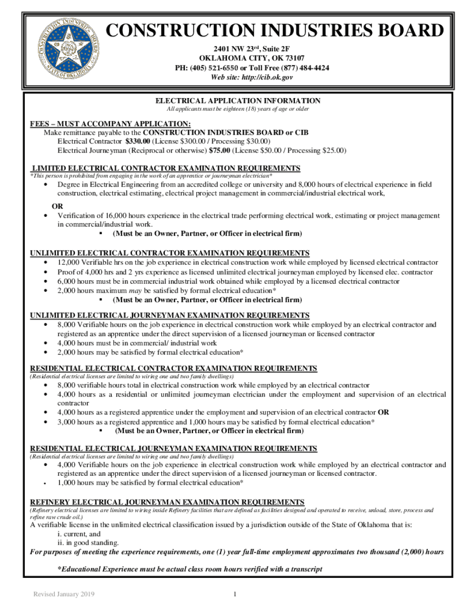  Electrical Application Updated January 2019-2024