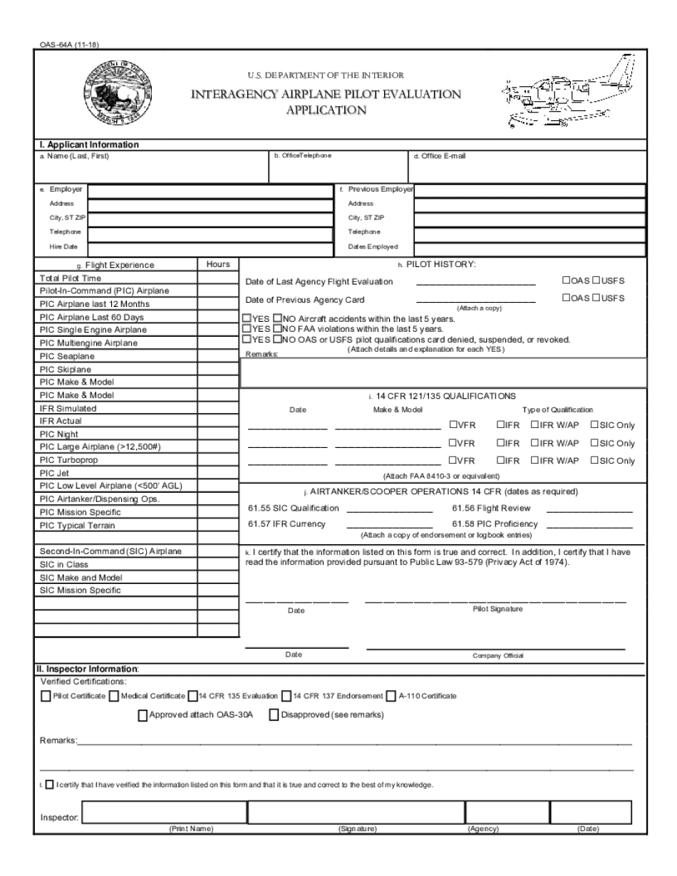 INTERAGENCY AIRPLANE PILOT EVALUATION  Form