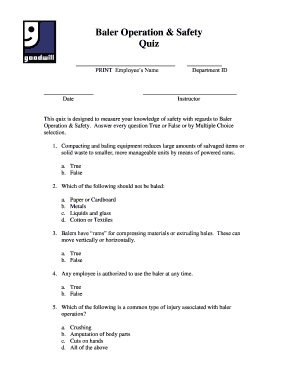 Baler Operation &amp;amp; Safety Quiz  Form