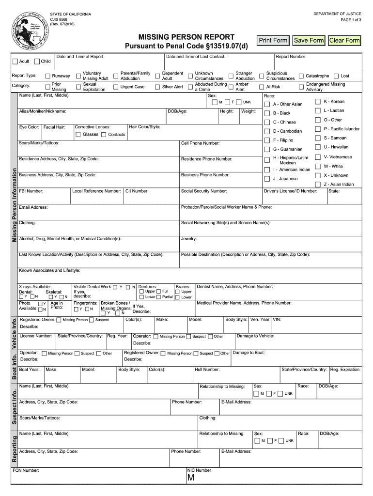  Missing Persons Report Form 2018-2024