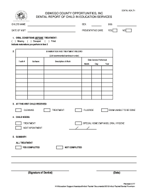  DENTAL REPORT of CHILD in EDUCATION SERVICES 2017-2024