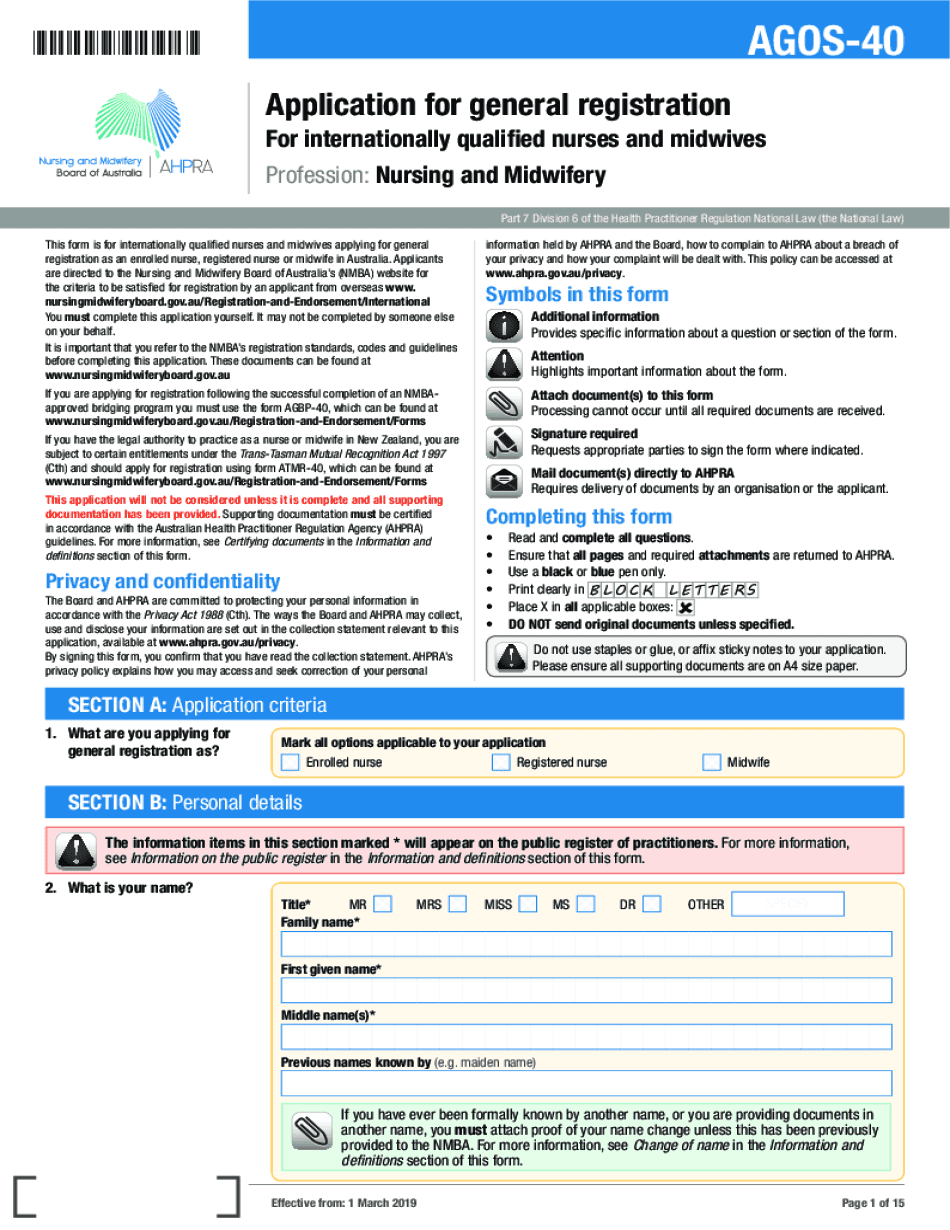  Nursing and Midwifery Board of Australia Forms 2019-2024