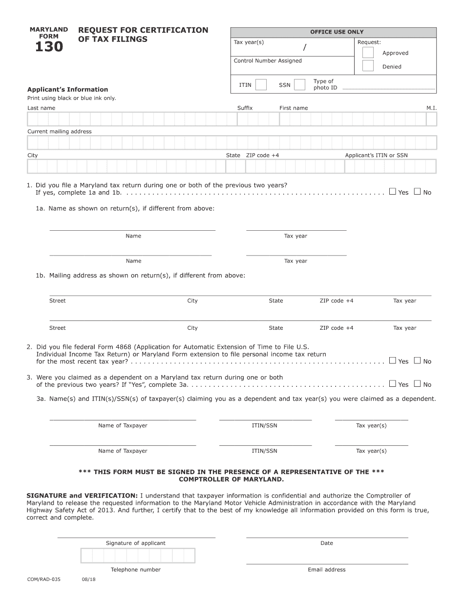  Maryland Form Certification 2018-2024