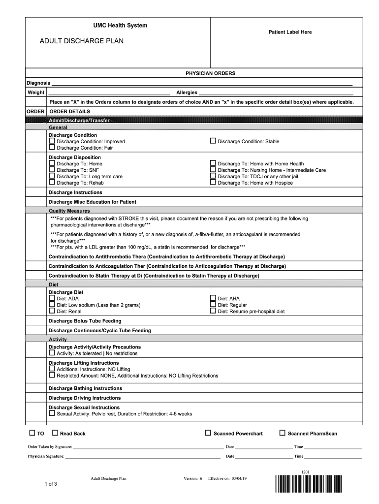 Adult Discharge 20192024 Form Fill Out and Sign Printable PDF