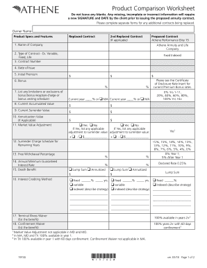  Product Comparison Worksheet 2018-2024