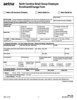  North Carolina Small Group Employee EnrollmentChange Form Aetna North Carolina Small Group Employee EnrollmentChange Form 2018-2024