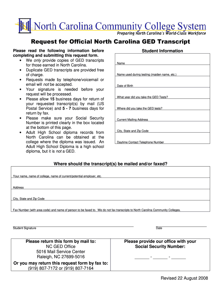  Request North Carolina Ged 2008-2024