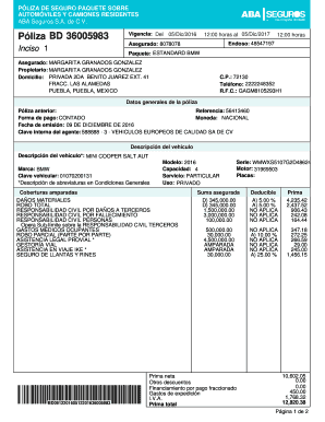 PLIZA DE SEGURO PAQUETE SOBRE  Form