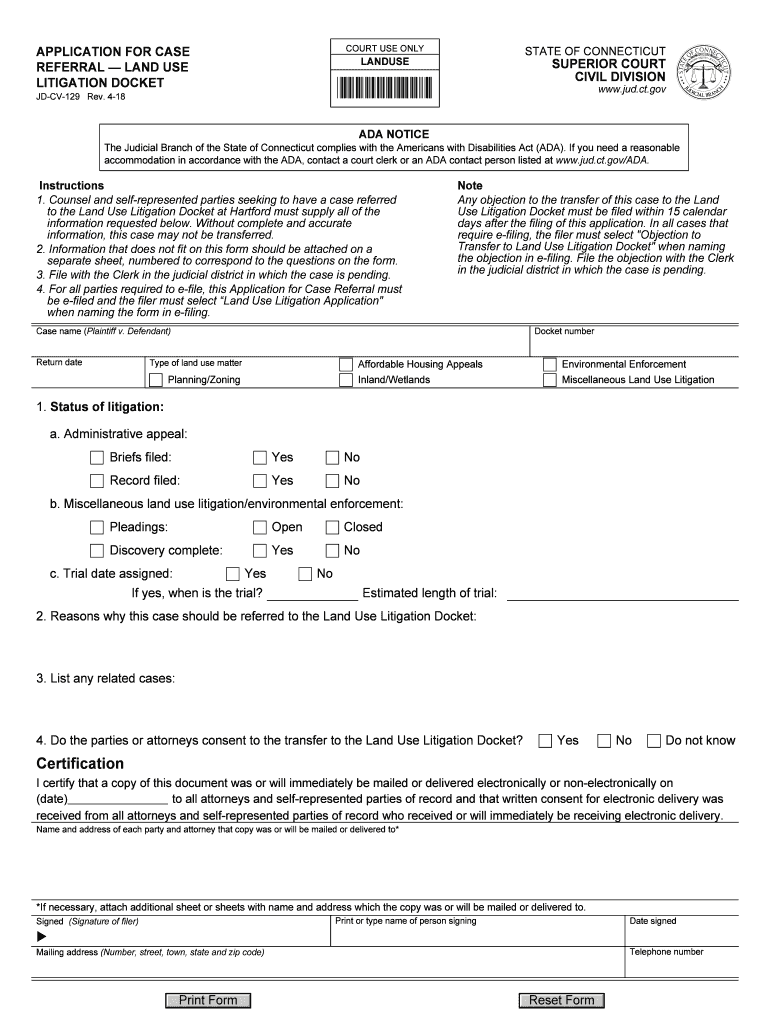  APPLICATION for CASE REFERRAL LAND USE LITIGATION DOCKET 2018-2024