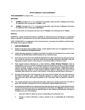 Inter Company Loan Agreement Template  Form