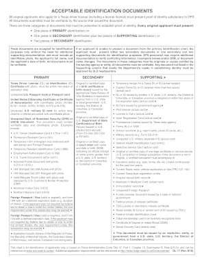  Acceptable Identification Documents Texas DPS 2016-2024