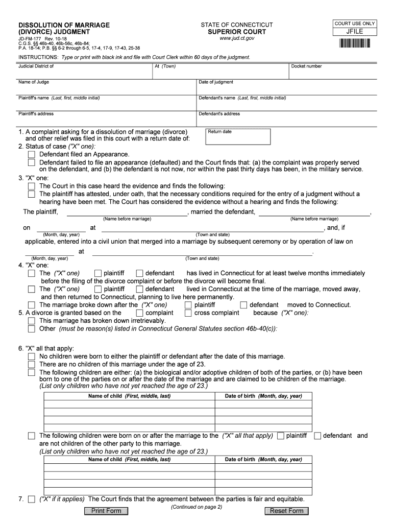  Ct Dissolution Divorce Form 2018-2024