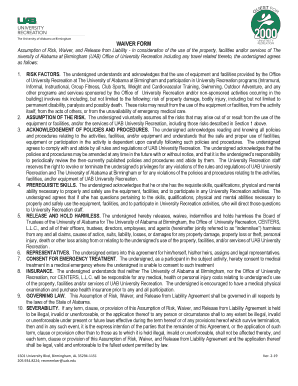  Assumption of Risk, Waiver, and Release from Liability in Consideration of the Use of the Property, Facilities Andor Services of 2019-2024