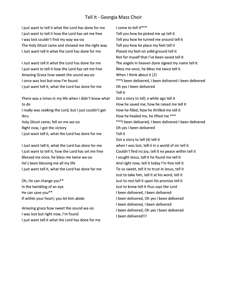 Tell it Georgia Mass Choir Lyrics  Form