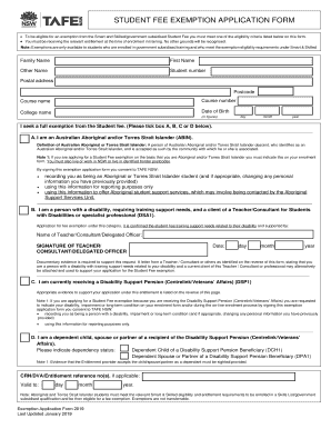 Student Fee Exemption Application Form TAFE NSW