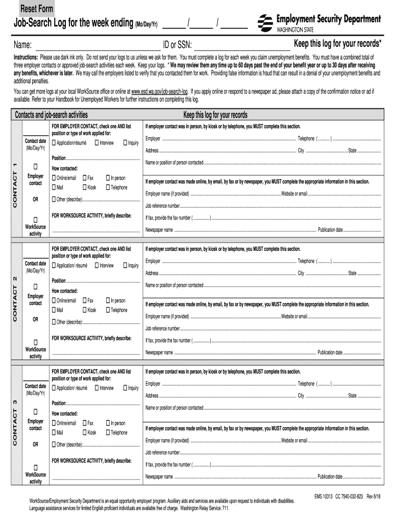  Washington Unemployment Work Source Log 2018-2024