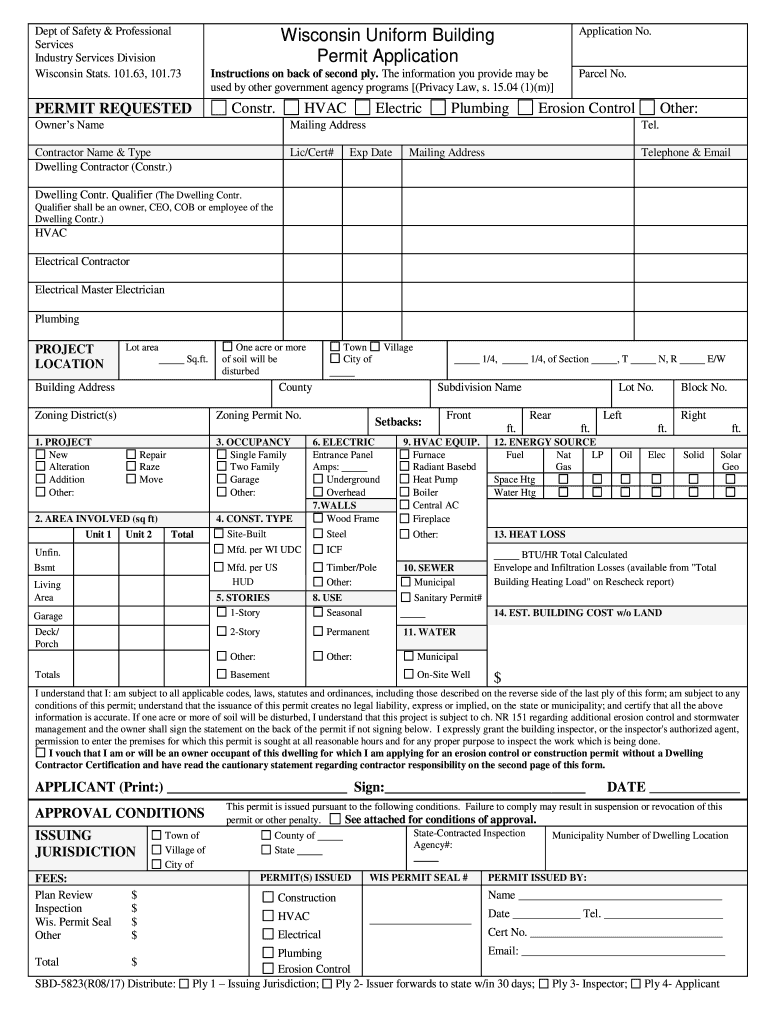  Wisconsin Uniform Building Permit Application 2017-2024