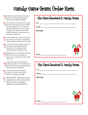 Candy Cane Gram Order Form