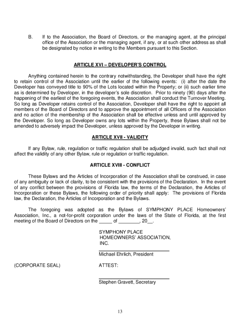 Hoa Bylaws Template  Form