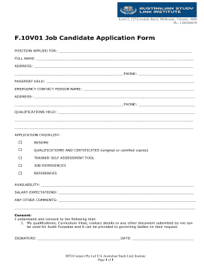 Candidate Form for Job