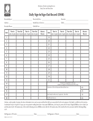 Daily Sign InSign Out Record DSSR  Form