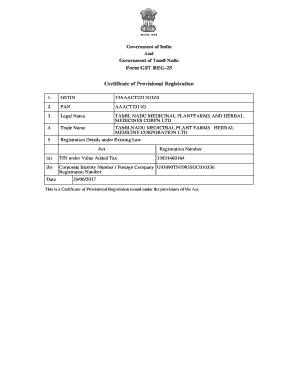 Form GST REG 25 Certificate of Provisional Registration Tampcol