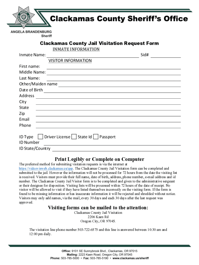  Clackamas County Jail Visitor Visitation Request Form 2021-2024