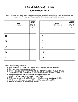 Table Seating Form