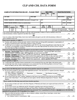  CDL Data Form  Nebraska DMV 2018-2024