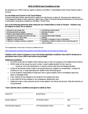  19 ORCA Card Conditions of Use Form Seattle Public Schools 2018