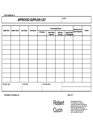 Approved Supplier List Template  Form