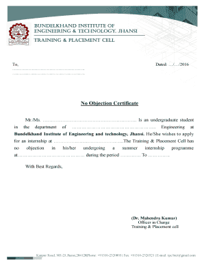 Application for Noc from College for Internship  Form