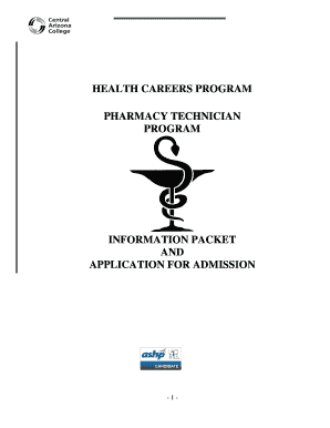Get and Sign Pharmacy Technician Certificate Training Program Pima Medical  Form