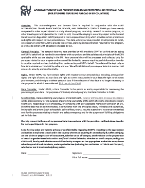ACKNOWLEDGMENT and CONSENT REGARDING PROTECTION of PERSONAL DATA  Form