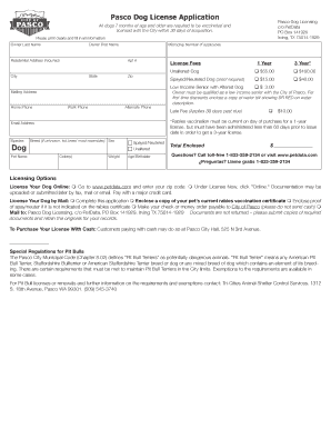 Pasco Dog License Application  Form