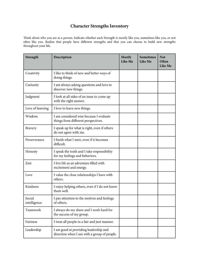 Strengths Inventory PDF  Form