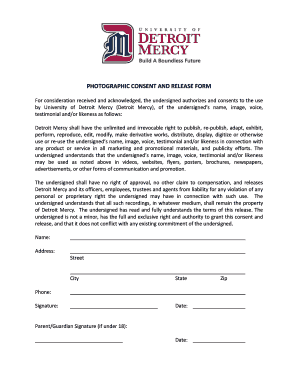 Detroit Mercy PHOTOGRAPHIC CONSENT and RELEASE FORM Photographic Release
